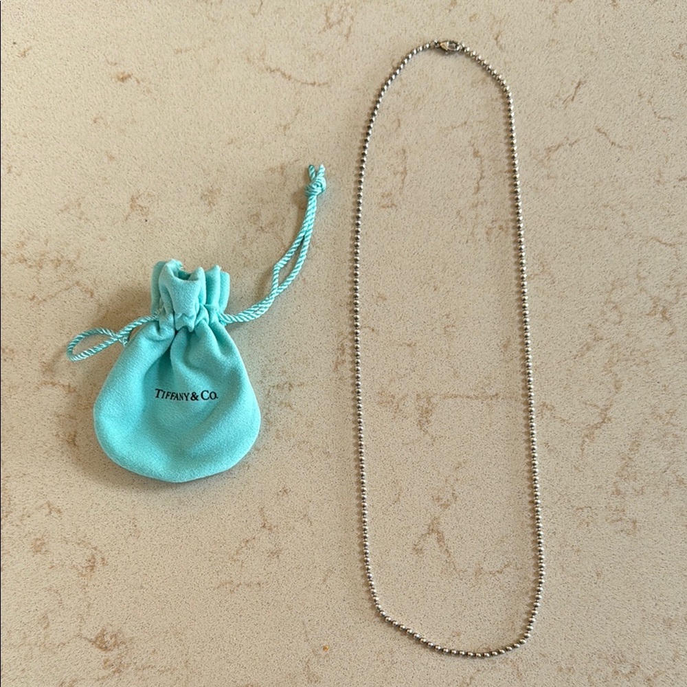 Tiffany & Co. 24in Sterling Silver Beaded Chain w/ pouch